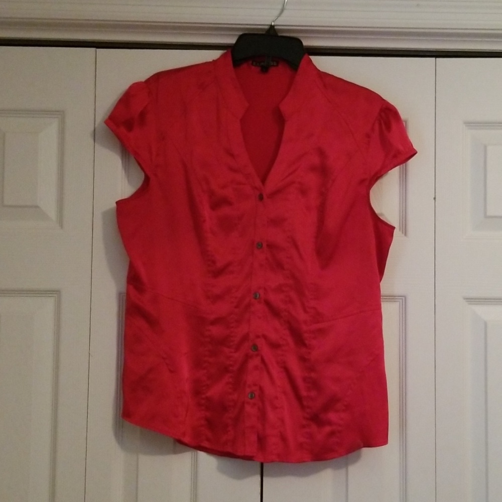 Red Satin Short Sleeve Blouse
